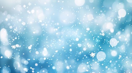 Ethereal Winter Celebration Banner with Snow Bokeh and Glittering Lights, Pastel Blue and Gold Themed Design for Christmas or New Year's Festivities, Copy Space Included