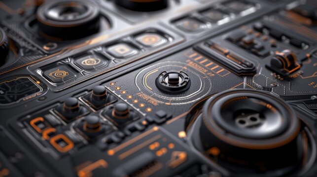 Futuristic Interface with Orange and Black Color Scheme