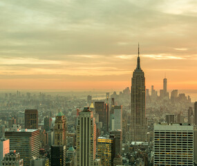 Naklejka premium View of New York Manhattan during sunset hours