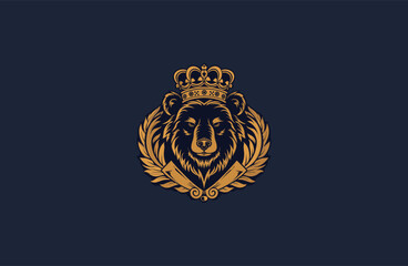 Bear king royal crest style logo apparel clothing design vector illustration