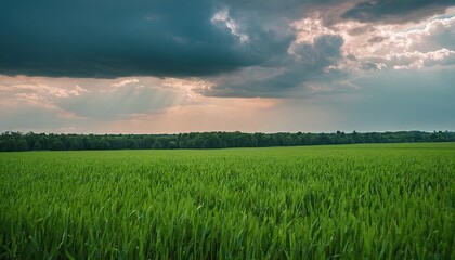 Rural landscape with field and blue sky with clouds spring seasonal natural background Panoramic view 2