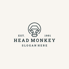 Head monkey logo vector icon illustration hipster vintage retro