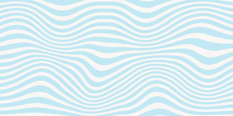 Blue and beige diagonal wavy lines seamless pattern. Simple vector abstract liquid stripes background