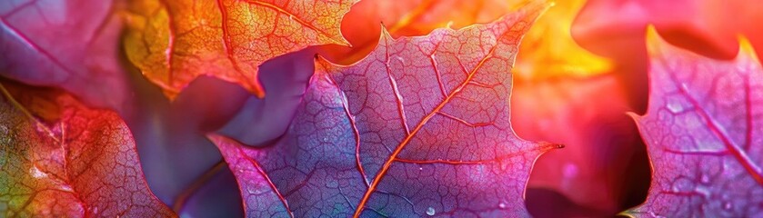 Fototapeta premium Vibrant, colorful leaves create a stunning visual effect, showcasing nature's beauty and diversity in a close-up view.