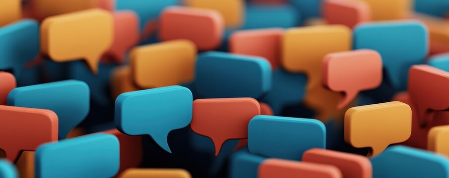Colorful speech bubbles in varying sizes create a dynamic visual, perfect for communication, social media, and conversation themes.