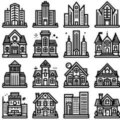Obraz premium Building icon set outline vector