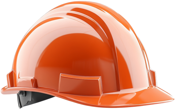 A bright orange hard hat designed for safety and protection in construction and industrial environments. cut out, PNG, isolated on transparent background.