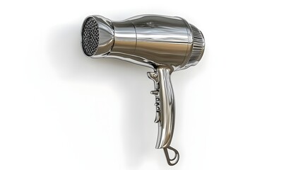 Vintage Hairdryer with Metal Nozzle and Hand Held Handle on White Background