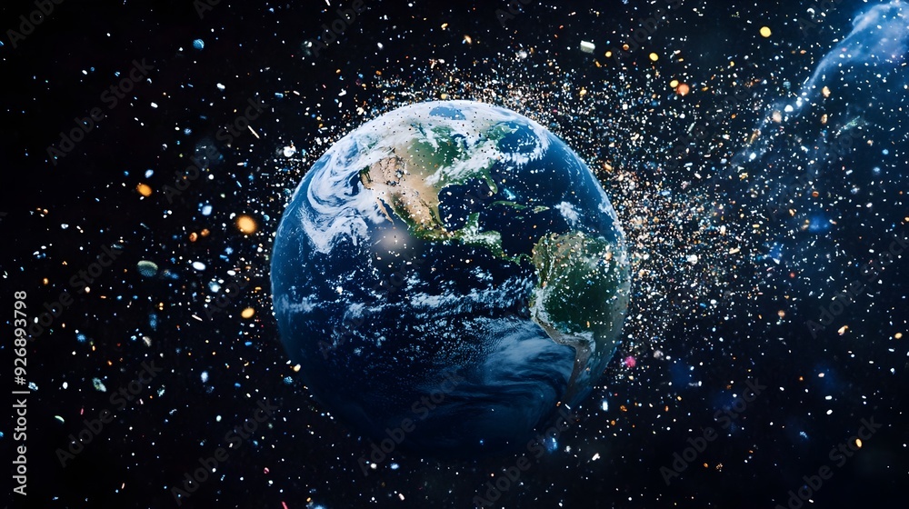 Poster Visualizing Earth s Orbit Filled with Countless Space Debris Objects