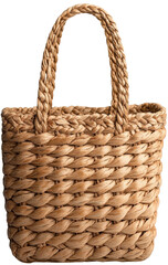 Obraz premium A stylish woven straw bag perfect for casual outings and beach days, showcasing intricate craftsmanship and natural materials. cut out, PNG, isolated on transparent background.