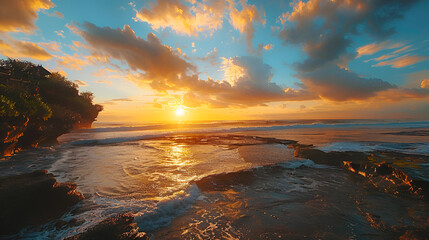 Serene sunset over the sea with natural light casting warm hues