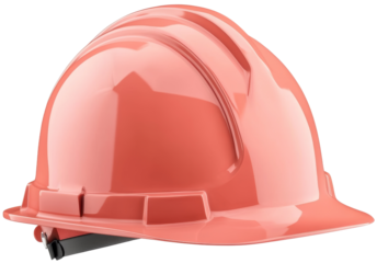 Bright orange hard hat designed for safety in construction and industrial environments, ensuring protection for workers. cut out, PNG, isolated on transparent background.
