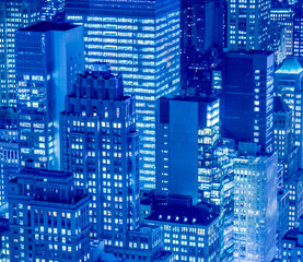 Night view of New York Manhattan during sunset