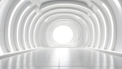 Obraz premium abstract space technology in a room with light stage floor tunnel with white backdrop. futuristic white background studio, futuristic corridor render, contemporary interior, silver road, black wall de