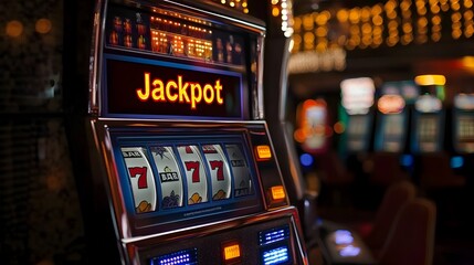Winning Slot Machine with Flashy Jackpot Display and Vibrant Lights