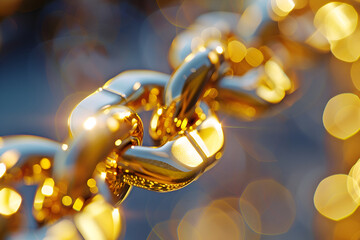 Close-up of a gleaming golden chain, showcasing its luxurious texture.