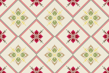 Geometric pixel art fabric pattern,crapet,ornament,Seamless background, 