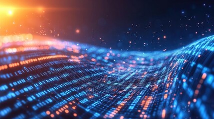 Obraz premium Abstract wave of binary code flowing through space