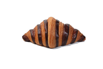 Croissant bread isolated on white background, with chocolate filling
