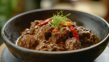 Fototapeta premium Rendang Pork. Rendang is an Indonesian West Sumatra Minangkabau spicy meat. that slow cooked in coconut milk and mixed spices.