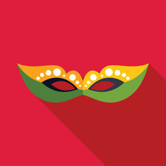 Obraz premium Colorful mardi gras mask lying on red background, celebration of carnival and masquerade symbol
