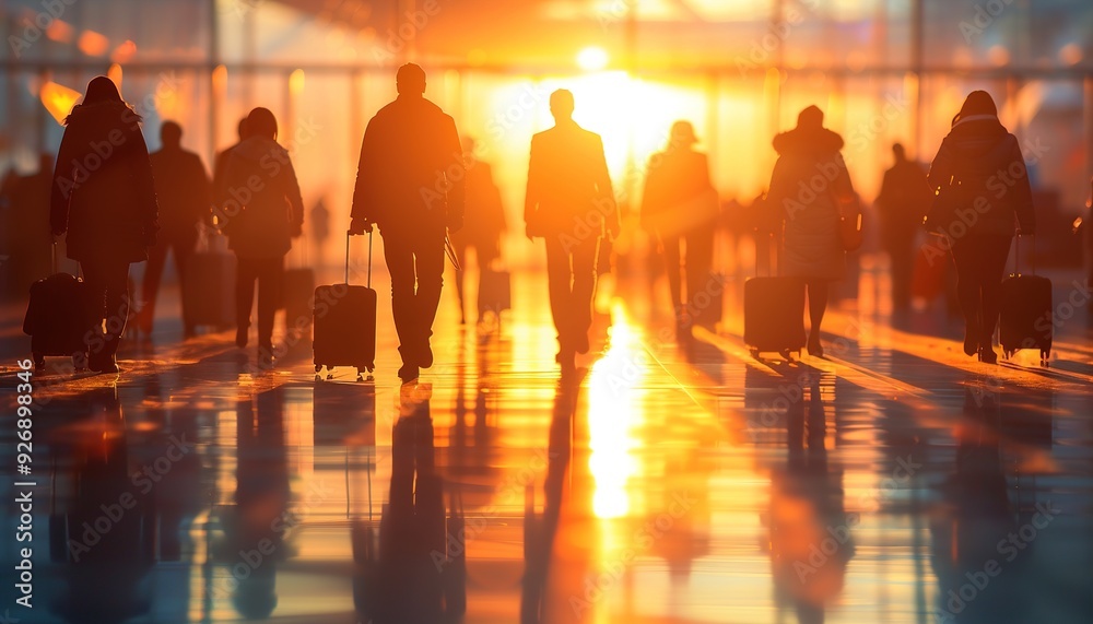 Wall mural crowd of blurred busy airport business office