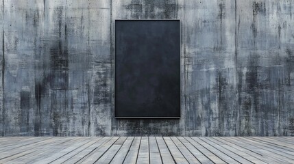 Empty frame on a textured concrete wall with a wooden floor
