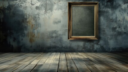Empty frame on a textured concrete wall with a wooden floor