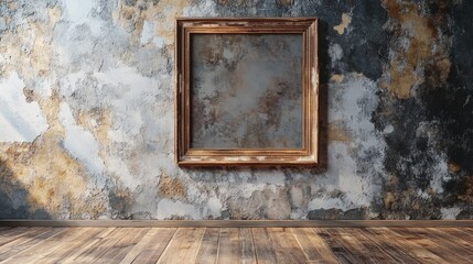 Empty frame on a textured concrete wall with a wooden floor
