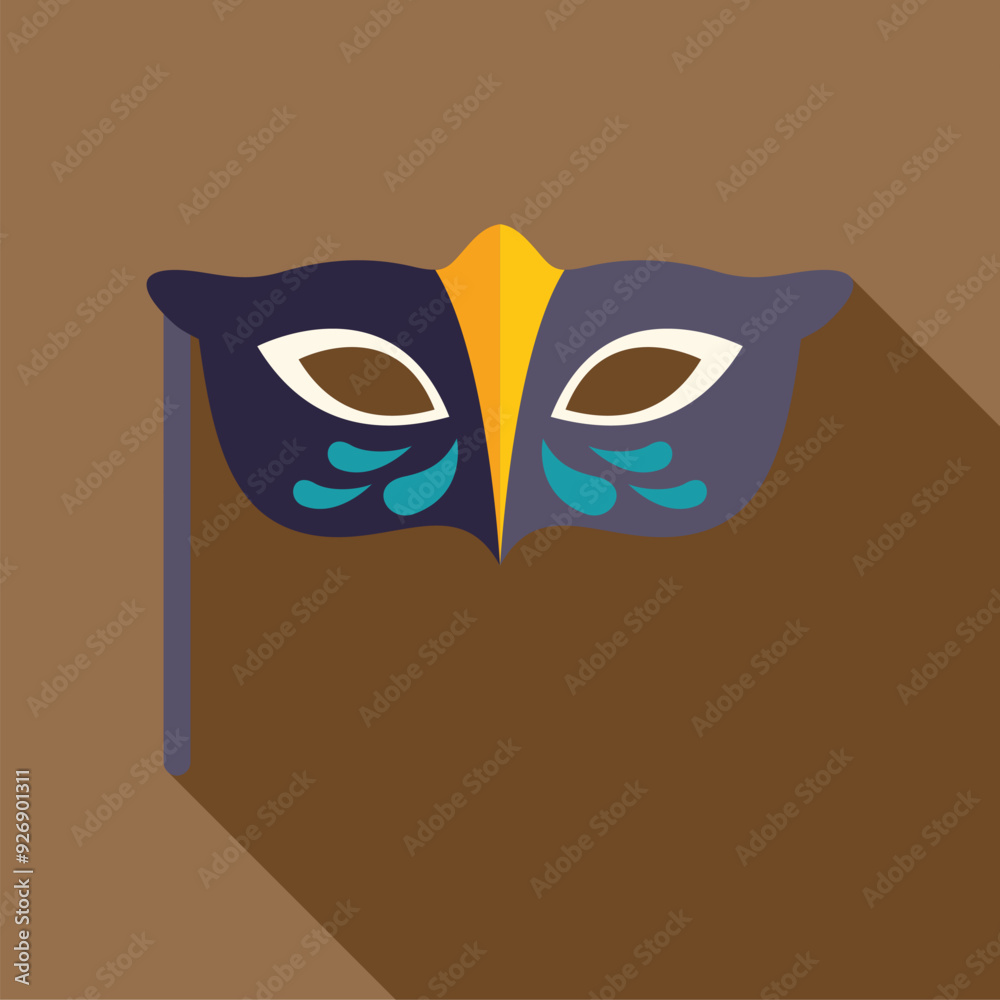 Sticker blue and purple carnival mask with long shadow on brown background, great design for any purposes