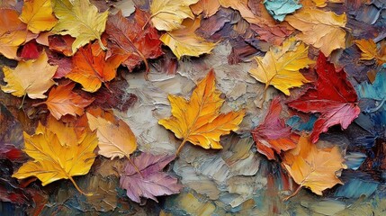 Obraz premium A vibrant array of autumn leaves in rich colors of orange, red, and yellow, creating a beautiful seasonal landscape.