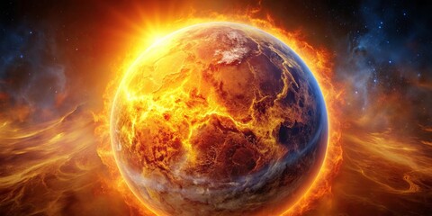 a scorching planet earth under the heat of the sun due to global warming