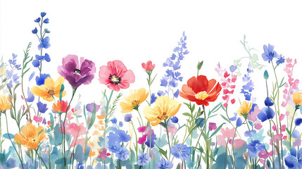 handdrawn painting of cute and beautiful flowers, white background