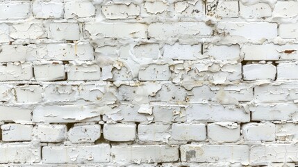 A worn white brick wall with visible mortar lines, ideal for a vintage or industrial setting.