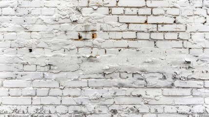 A worn white brick wall with visible mortar lines, ideal for a vintage or industrial setting.