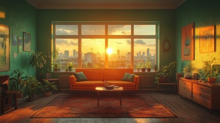 Fototapeta premium A compact, stylish living room inside a digital concept model 