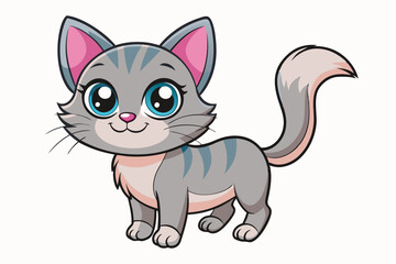 Cartoon Gray Tabby Cat with Big Blue Eyes