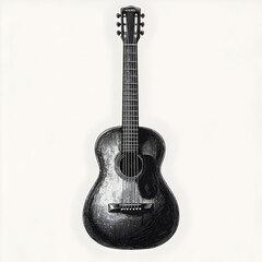 Obraz premium Monochrome of a Minimalist Acoustic Guitar with Six Strings