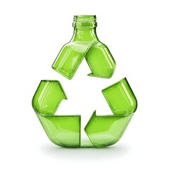 Vibrant Green Recycling Symbol Made of Recycled Glass Bottles on White