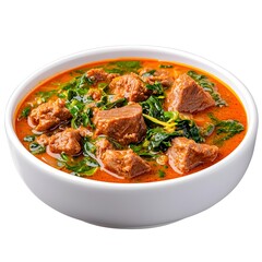 Flavorful Egusi Soup Dish in Bowl on White Background