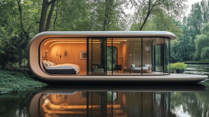 A floating miniature home showcasing an elegant, open-concept design 