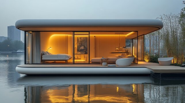 A floating miniature home showcasing an elegant, open-concept design 