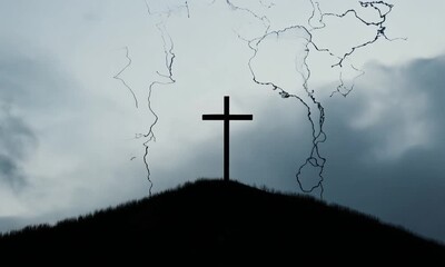 Passion Week cross, death and resurrection, ink effect, religious background