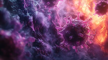 Abstract representation of the monkeypox virus spreading, featuring organic, fluid shapes in dark and ominous tones