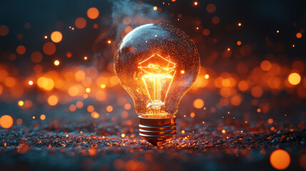 An animated light bulb surrounded by colorful sparkles, illustrating the concept of a breakthrough idea or creative solution.