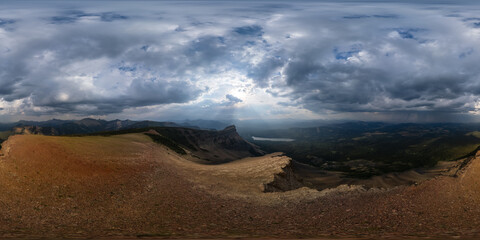 360 VR Dramatic Stormy Sunset Over Alberta Mountains, Canada Landscape