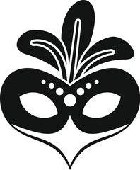 Black carnival mask with feathers pointing up, great design for any purposes