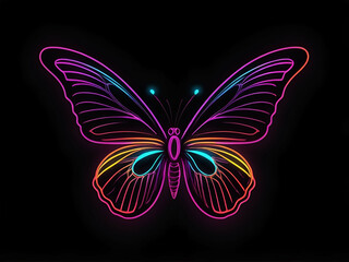 abstract Glowing neon Butterfly icon isolated on black background