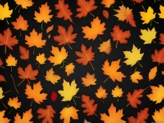 abstract Neon pattern in autumnal shades of bright orange and yellow scattered fall leaves