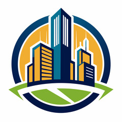 Modern Skyscrapers in a Circular Frame with Green Landscape
